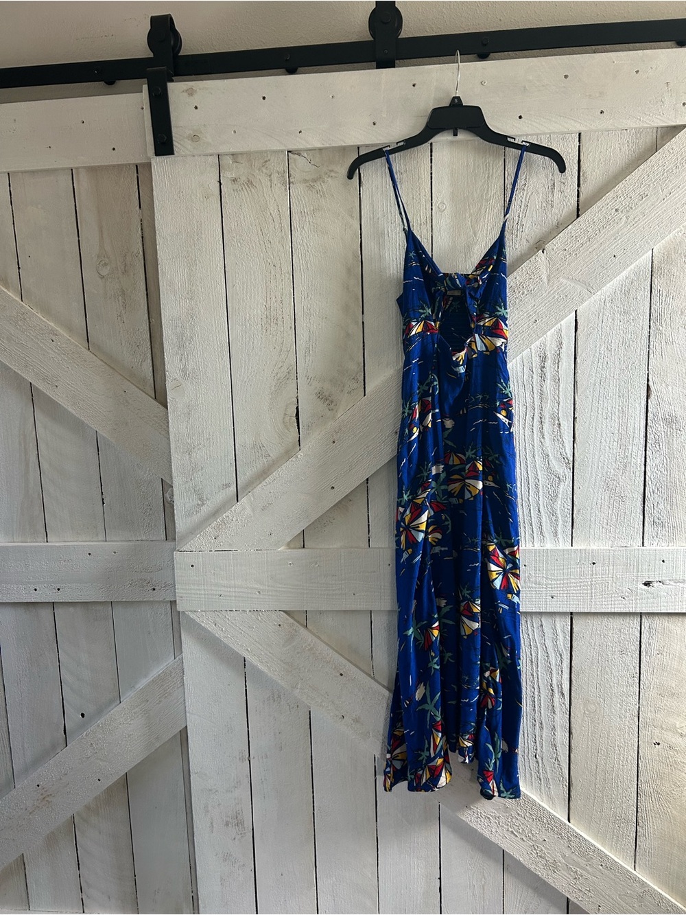 Blue Floral Maxi Dress - Women's Spaghetti Strap Sundress with cut out